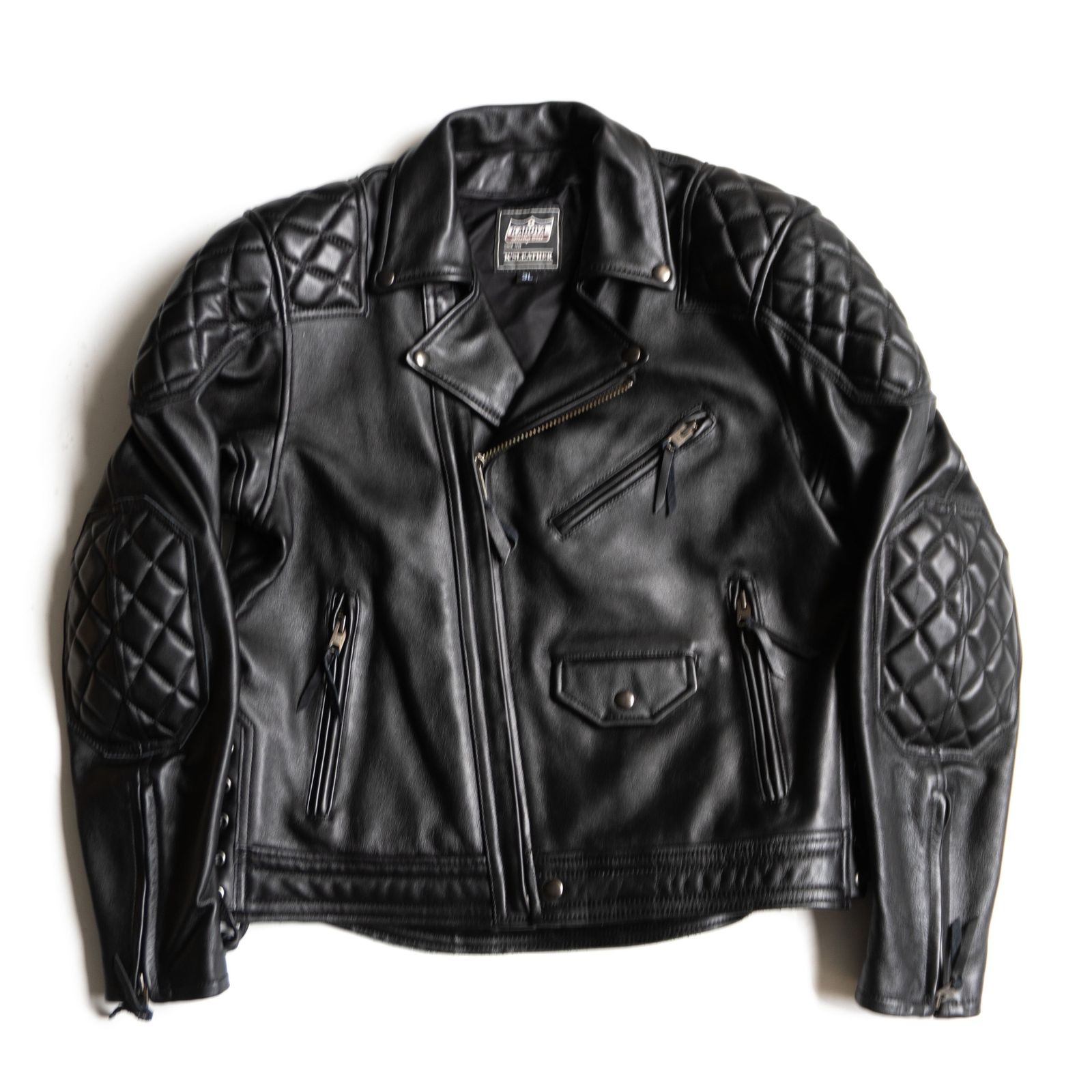 【EVO】KADOYA レザー ライダースジャケット パデッド 黒 LL 牛革 美品/ビッグサイズ】KADOYA【EVO パデット ダブルライダースジャケット