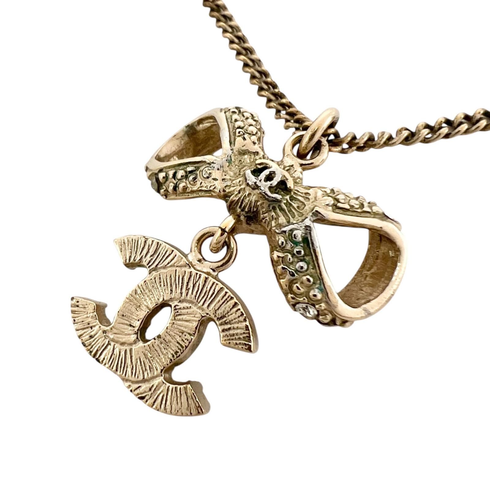 CHANEL シャネル リボンモチーフ ココマーク ネックレス クリスタル 