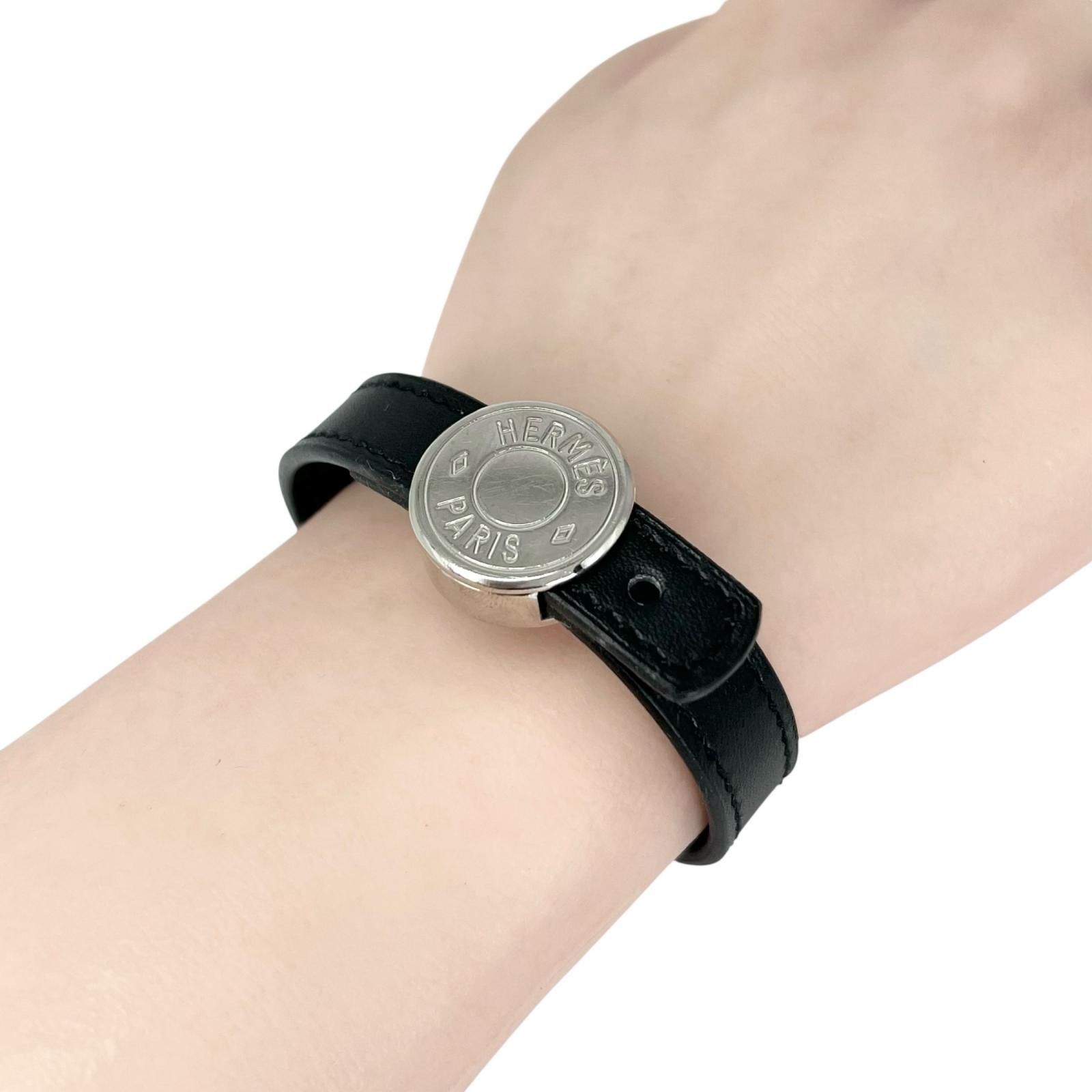 HERMES エルメス セリエ ルーピング ブレスレット レザー ブラック