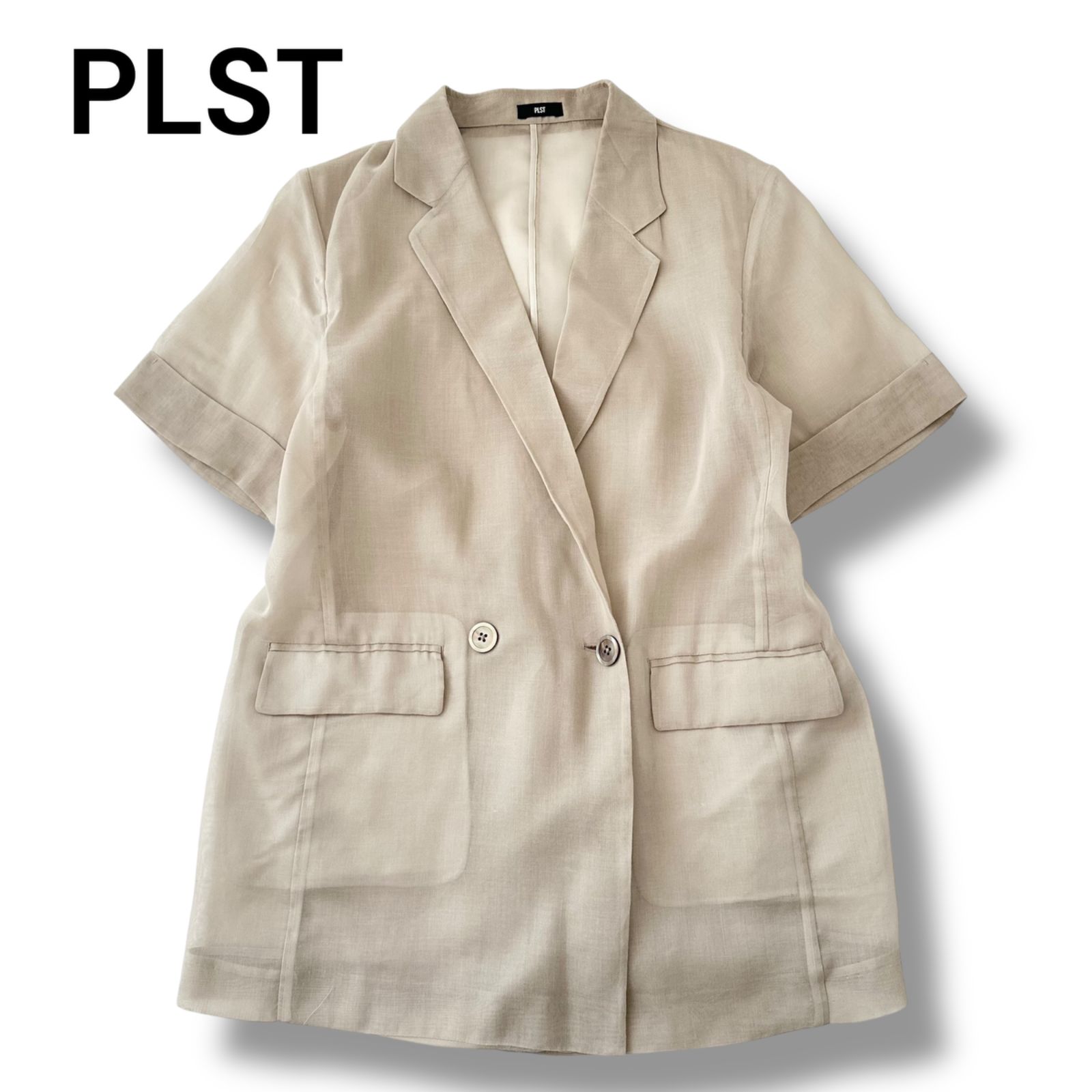 PLST シアー オーガンジー ハーフスリーブ ジャケット M ベージュ 半袖