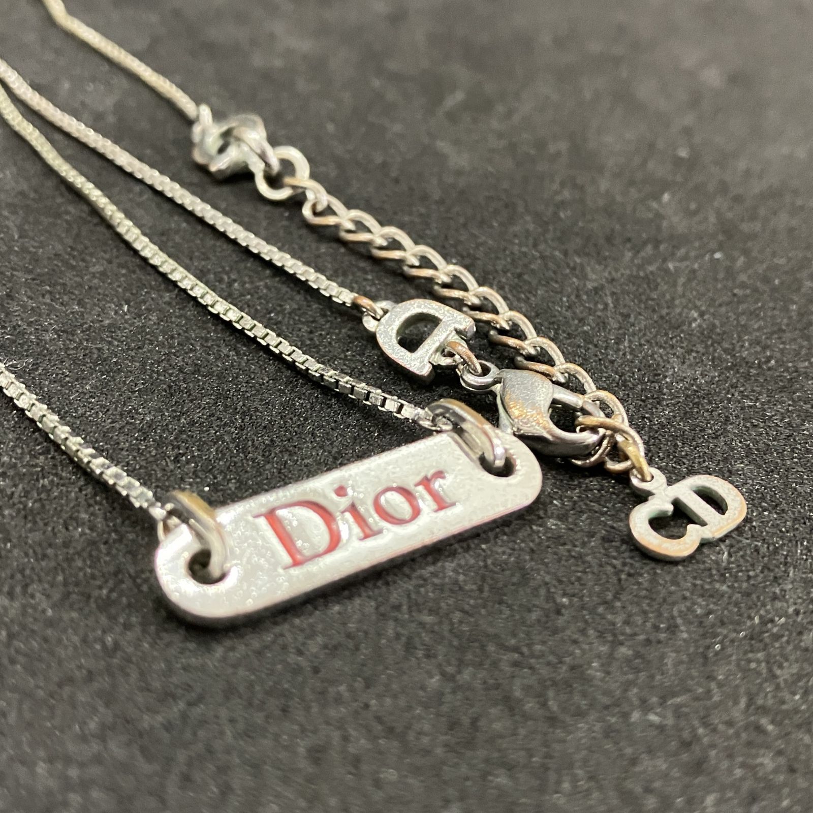 Christian Dior ディオール ネックレス ロゴモチーフ シルバー×レッド