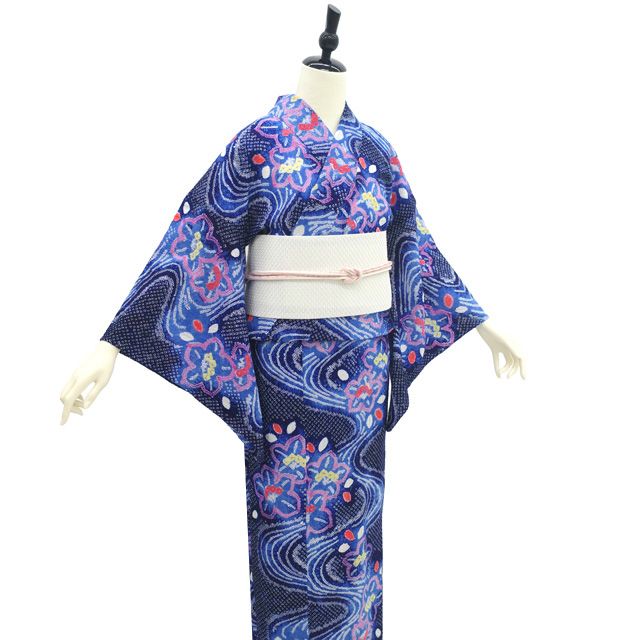 夏物 本場有松鳴海絞り 浴衣 リサイクル 有松 ゆかた 絞り 木綿 綿 濃紺 中古 仕立て上がり 身丈157 裄丈66 Ｍサイズ みやがわ sb17185 夏物 本場有松鳴海絞り 浴衣 未使用 藤娘きぬたや ゆかた 絞り 木綿 綿