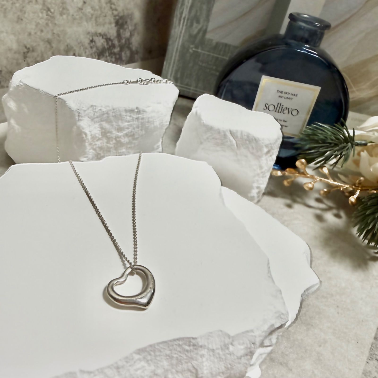 美品 Tiffany&Co. ティファニー オープンハート ネックレス Mサイズ 
