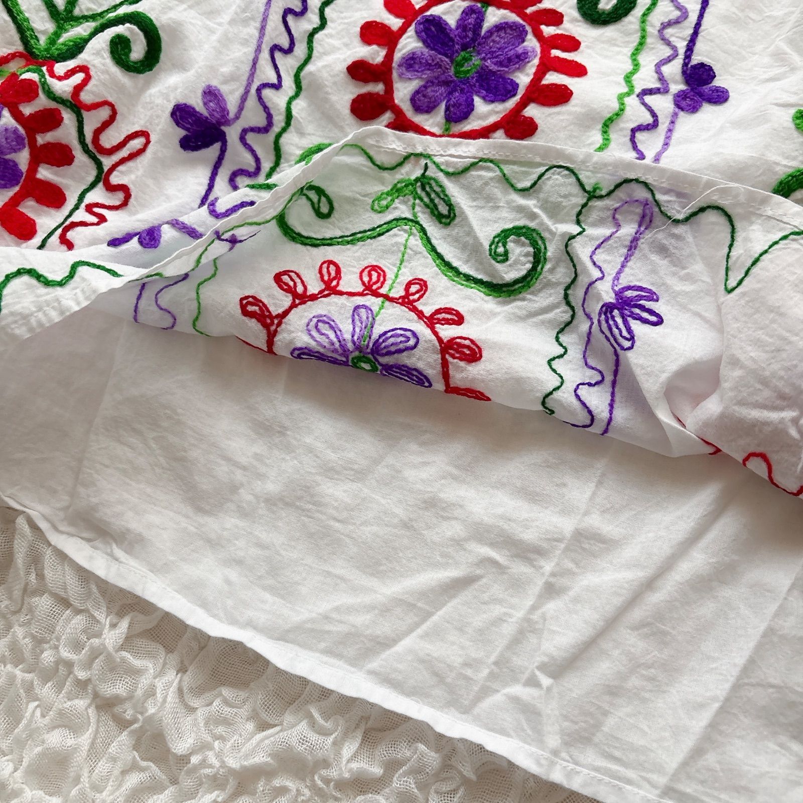 ヴィンテージ 刺繍 刺繍ブラウス 花柄 インド製 インディアン コットン 