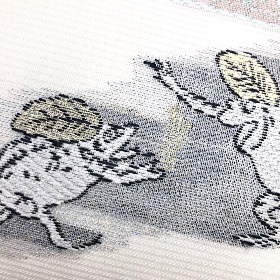 夏帯 名古屋帯 絽 西陣 沢本織物 鳥獣戯画 証紙付 白百合色 O 夏帯 名古屋帯 絽 西陣 沢本織物 鳥獣戯画 証紙付 白百合色 O