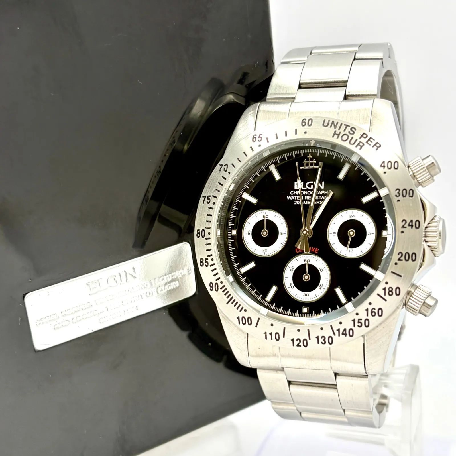 箱付/極美品/新品電池】ELGIN エルジン メンズ 腕時計 クロノグラフ 