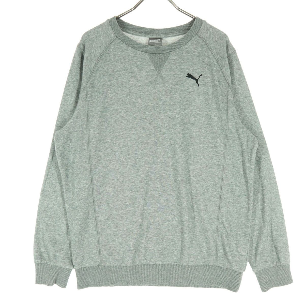 PUMA プーマ 前V ワンポイントロゴ 長袖 トレーナー M グレー 
