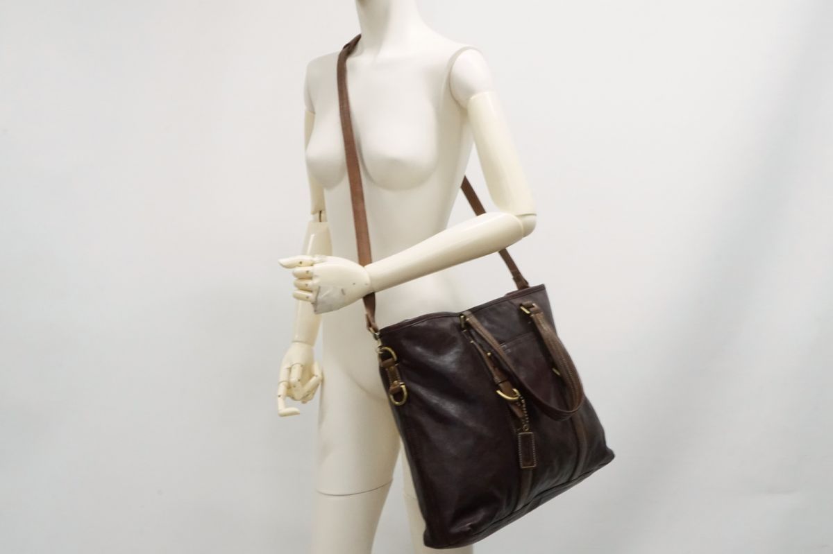 77B253｜コーチ 2WAY ハンドバッグ レザー スエード ブラウン COACH 