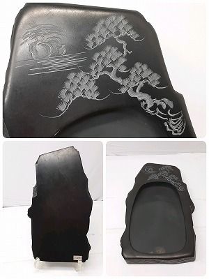 23k-592o【中古】すずり 硯 彫刻 松 工芸