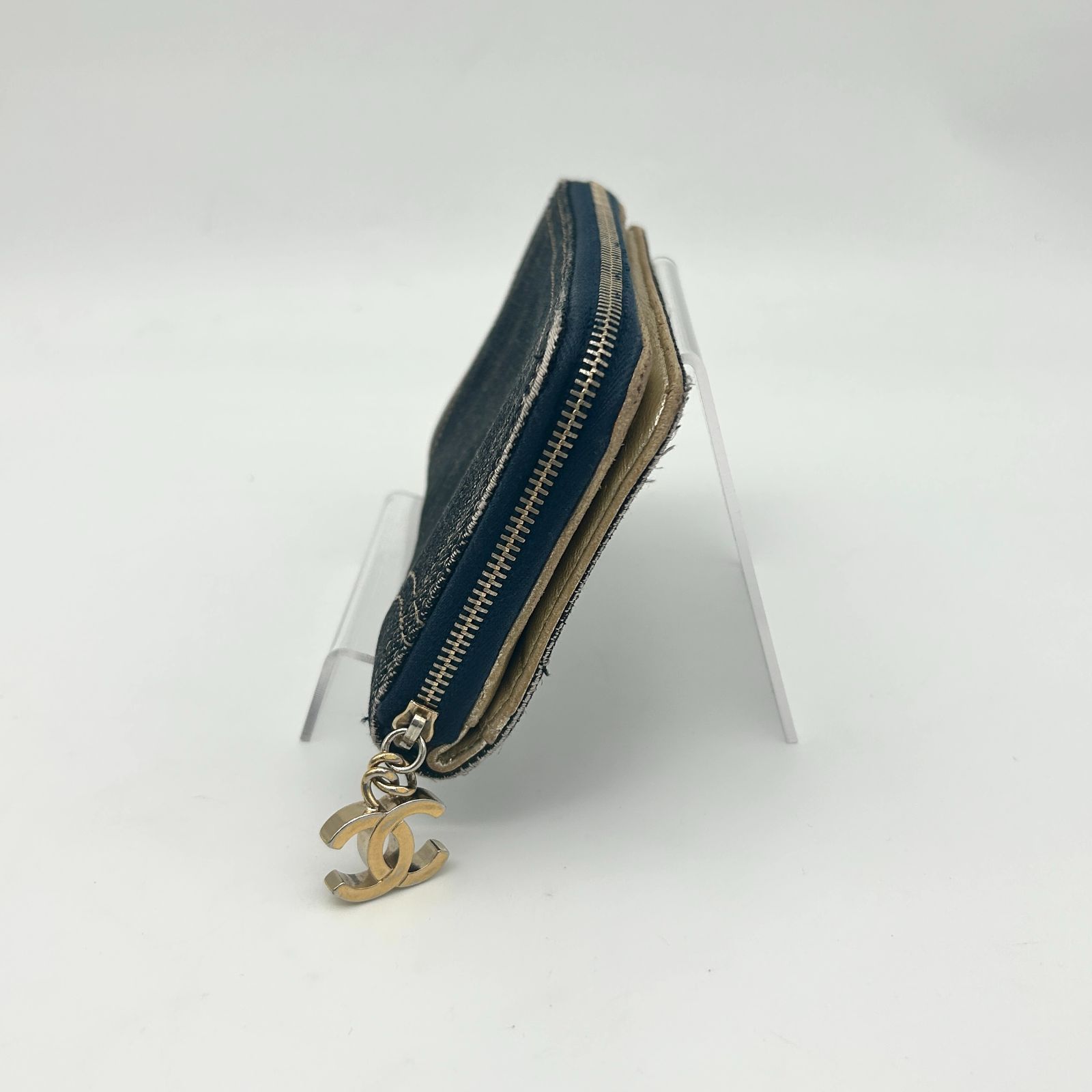 CHANEL シャネル スパークリングデニム ラウンドファスナー長財布 ココ 