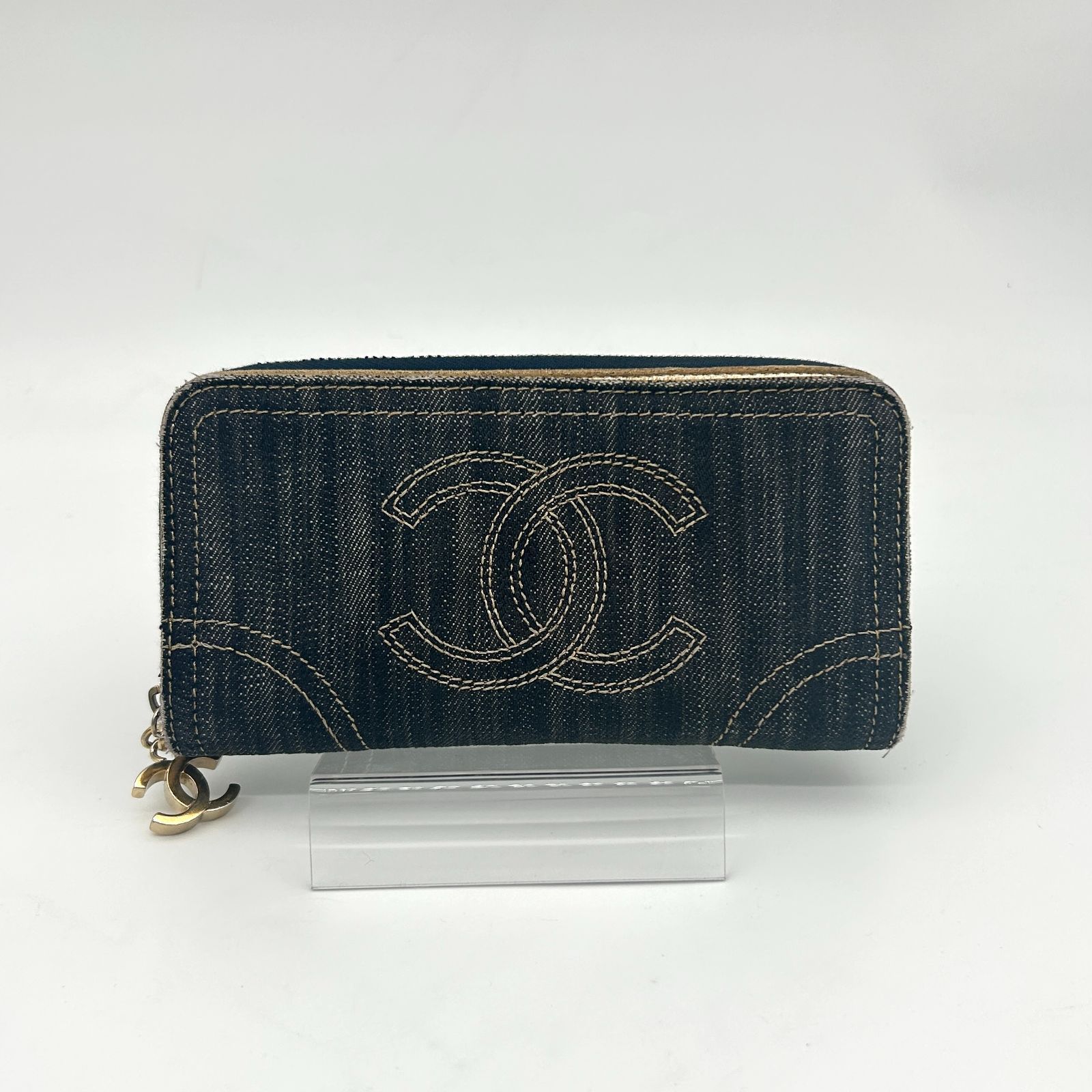 シャネル　CHANEL CHANEL シャネル スパークリングデニム ラウンドファスナー長財布 ココ