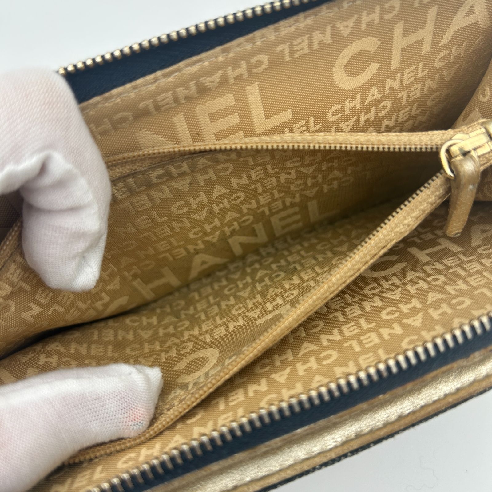 CHANEL シャネル スパークリングデニム ラウンドファスナー長財布 ココ 