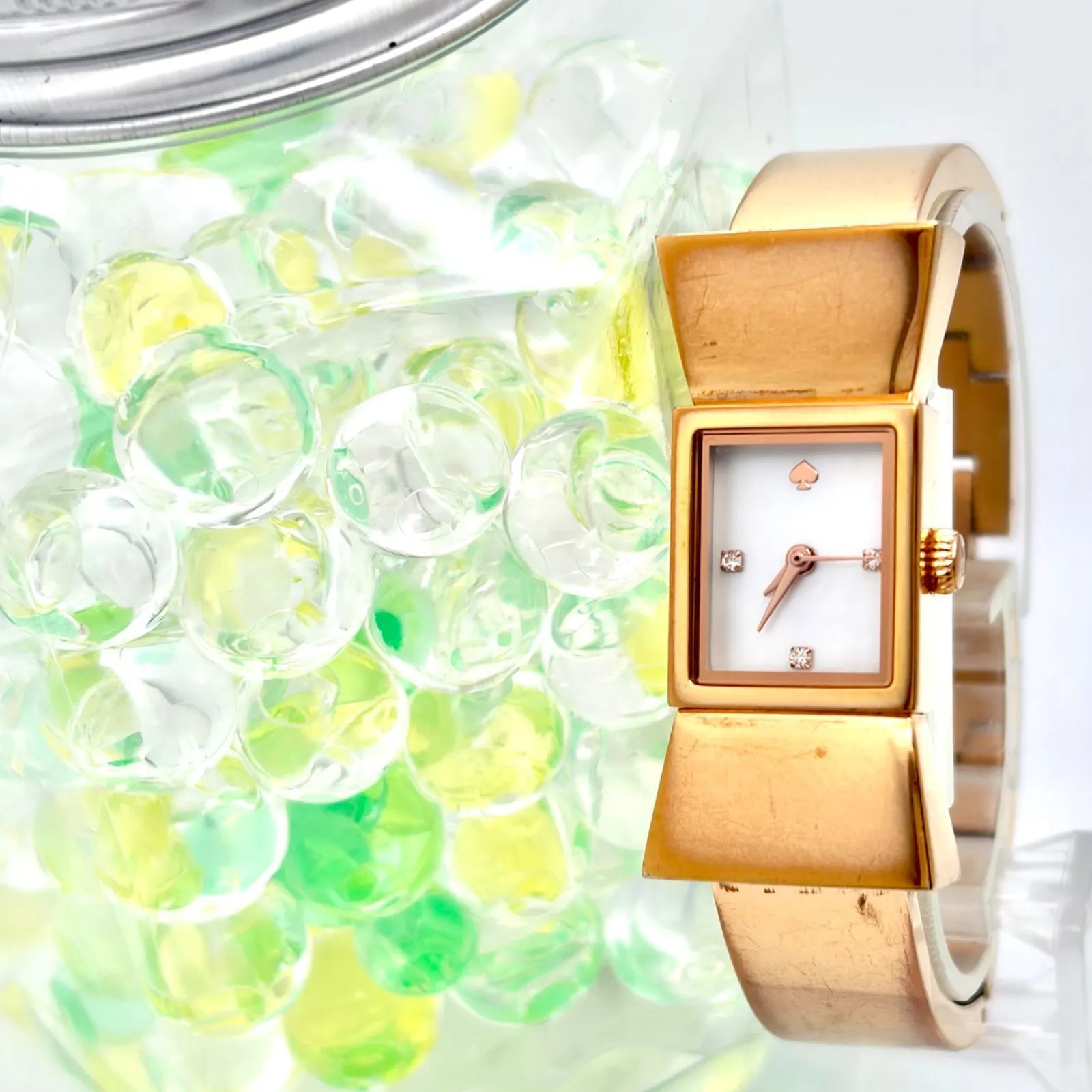 新品電池】kate spade ケイトスペード リボン 3Pダイヤ シェル ピンク 