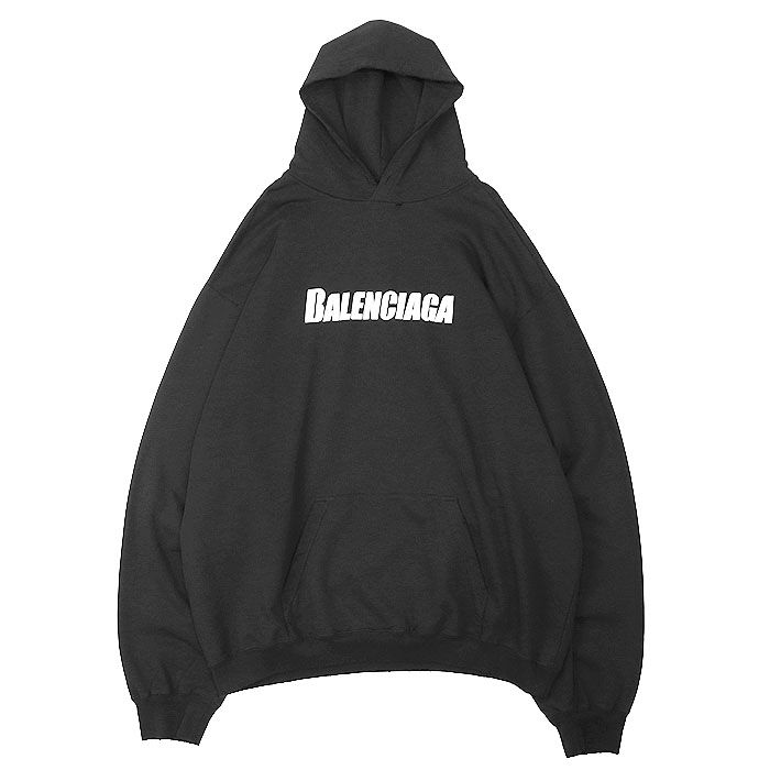 【未使用】BALENCIAGA バレンシアガ パーカー 2022年製 ロゴ プリント デストロイクラッシュ ダメージ加工 コットン100% フーディー プルオーバー ロングスリーブ 長袖 トップス タグ付属 メンズ レディース ユニセックス XXL ブラック 黒 ポルトガル製 729361 未使用】BALENCIAGA バレンシアガ パーカー 2022年製 ロゴ プリント