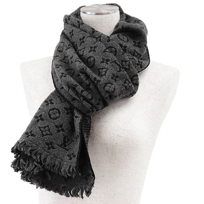 <美品>LOUIS VUITTON マフラー　ブラック 極美品】LOUIS VUITTON ルイ・ヴィトン マフラー クラシック LV
