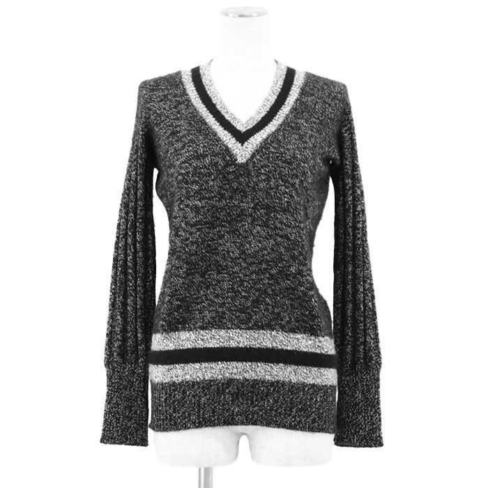 CHANEL シャネル ヴィンテージ セーター 96A P08166 COCOマーク インターシャ カシミヤ100% ニット ミドルゲージ メランジ トラッド Vネック プルオーバー ロングスリーブ 長袖 レディース サイズ 40 ブラック グレー 黒 灰 イギリス製 カール・ラガーフェルド期 CHANEL シャネル ヴィンテージ セーター 96A P08166 COCOマーク