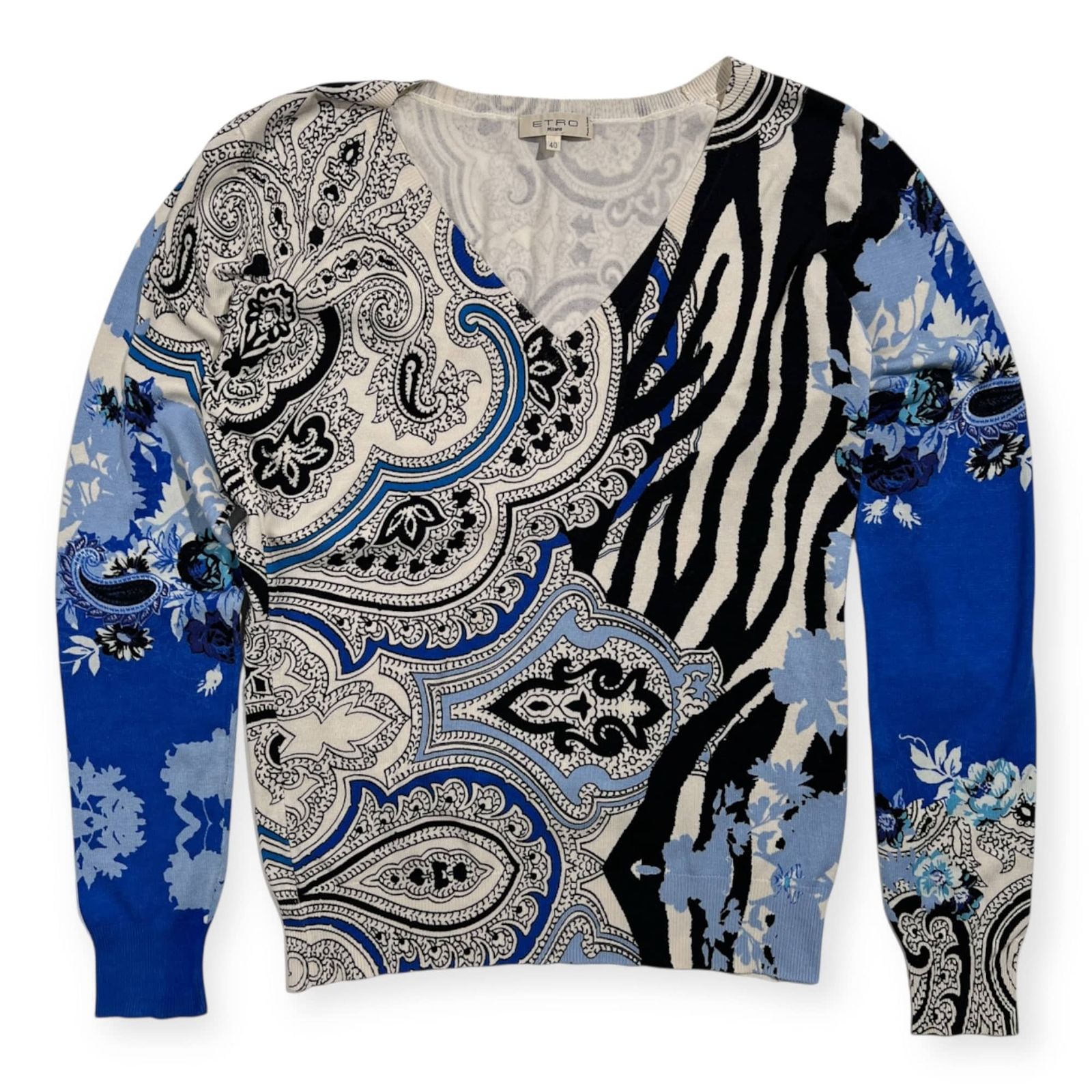 美品 エトロ ETRO ペイズリー柄 総柄 ウール タートル ニット 40 レディース 美品 エトロ ETRO ペイズリー柄 総柄 ウール タートル