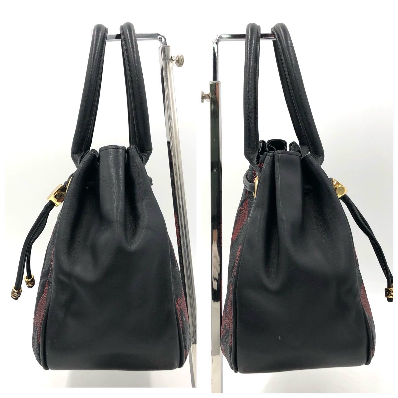 印傳屋 INDEN-YA ハンドバッグ ミニボストン レザー 鹿革 黒 ブラック 