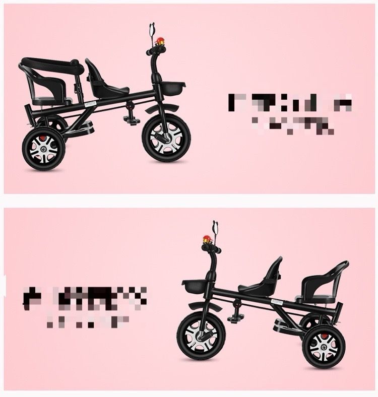 大好評 二人乗り三輪車ベビーカー双子用子供用自転車補助棒付き両点シートベルト付きカゴ付き補助棒取り外し可誕生日プレゼントアウトドア兄弟姉妹でお出かけ楽々