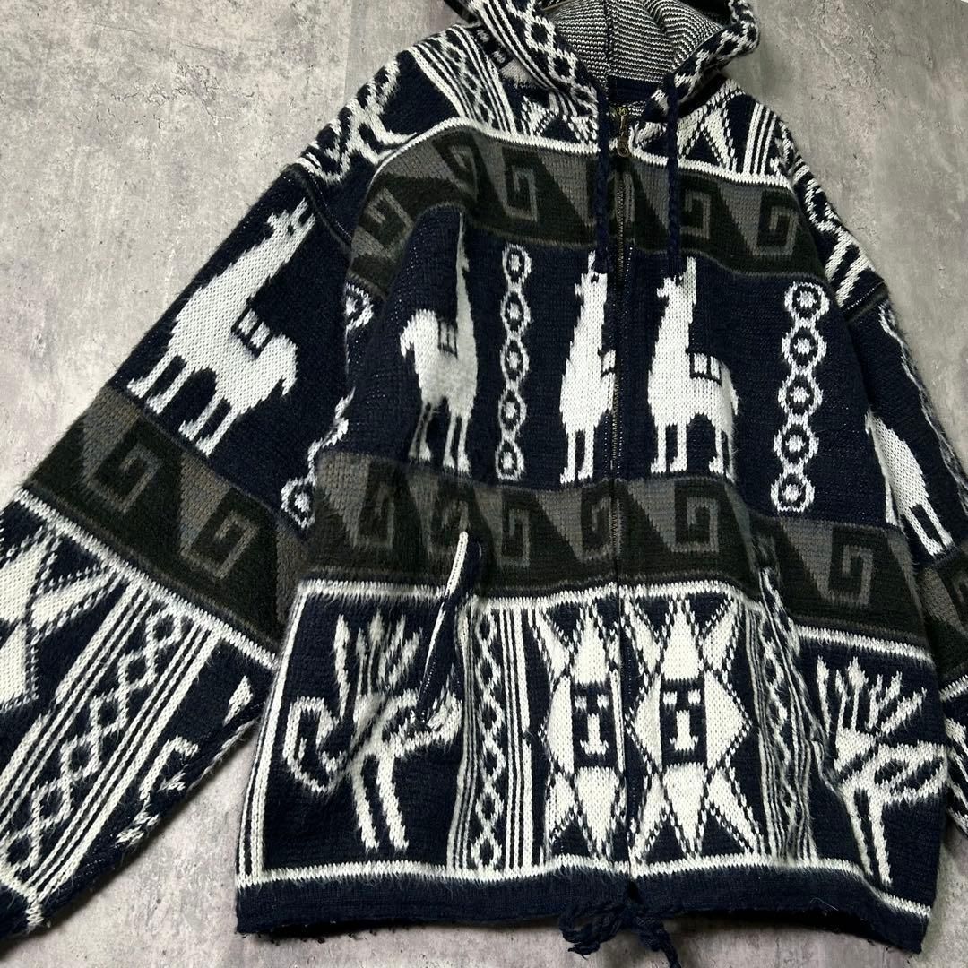 RUMINAHUI native pattern equador knit zip up hoodie parka 90s
