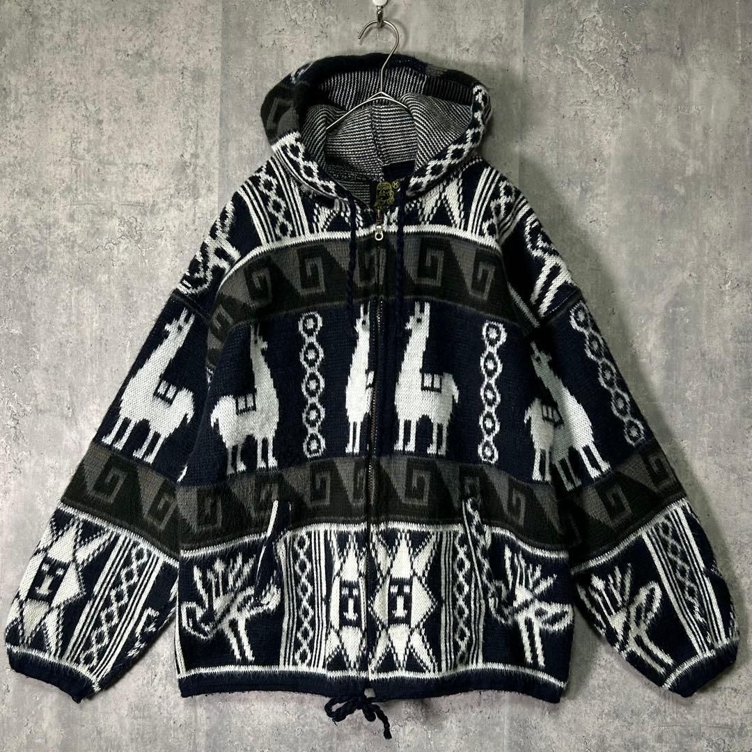 RUMINAHUI native pattern equador knit zip up hoodie parka 90s