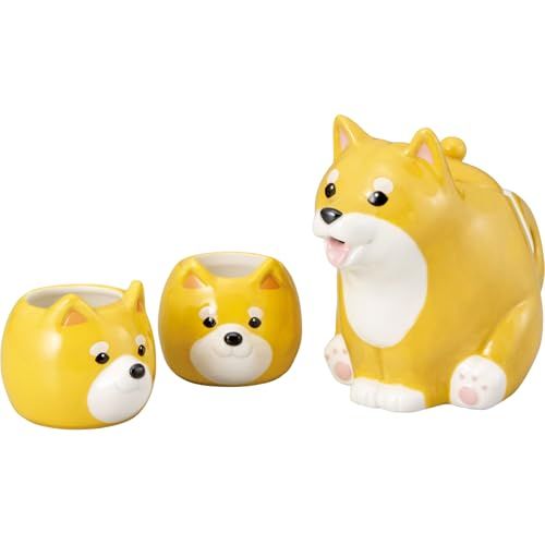 新品 かわいい食器 「 柴犬親子 ティーセット 」 ティーポット & ティーカップ 2個 ポット:18×14cm 500cc カップ:9×7cm 150cc 犬好き 雑貨 グッズ 茶色 san4576