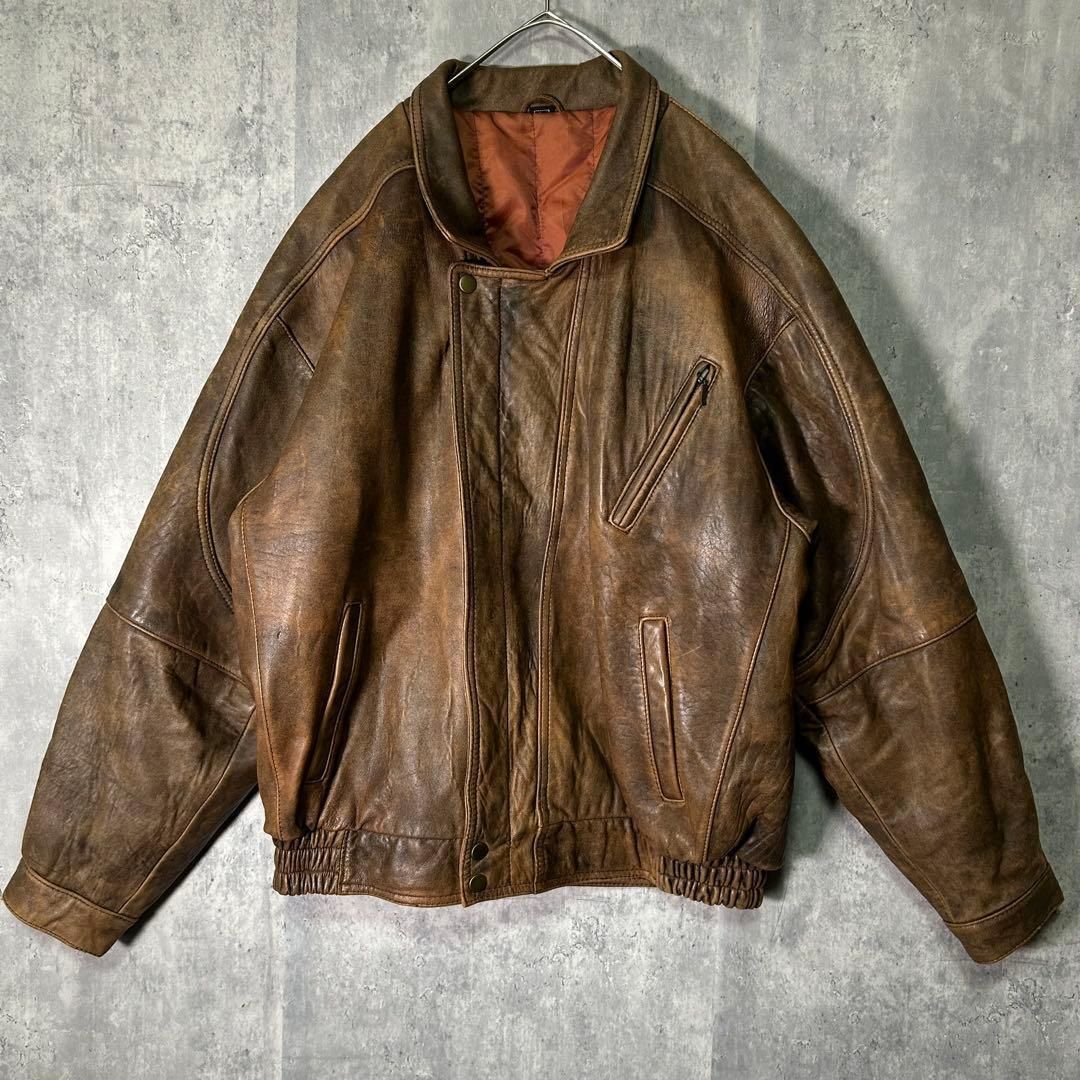 90's✨レザージャケット A-2 羊革 ラムレザー 茶色 短丈 XL 人気 商品