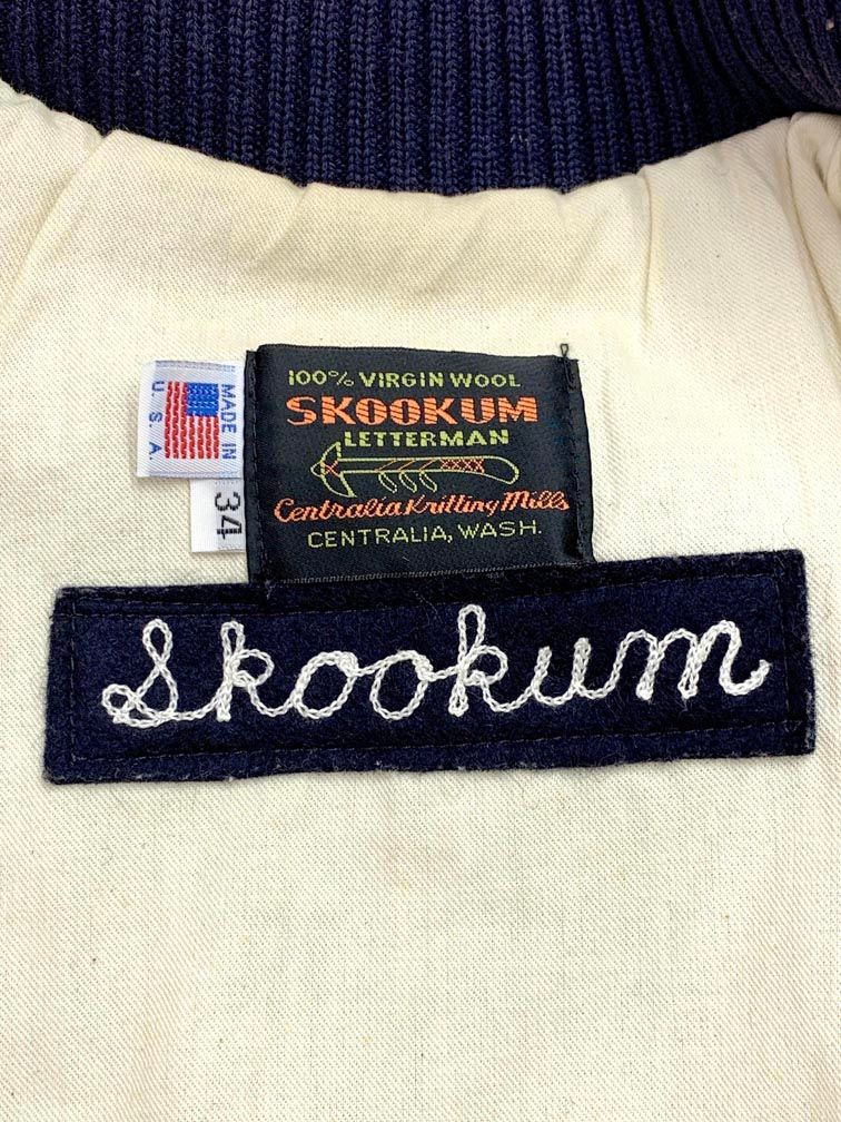 SKOOKUM スクーカム USA製 スタジャン ジャケット size34/紺×グレー
