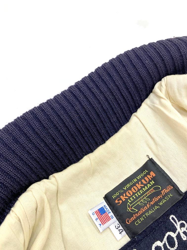SKOOKUM スクーカム USA製 スタジャン ジャケット size34/紺×グレー