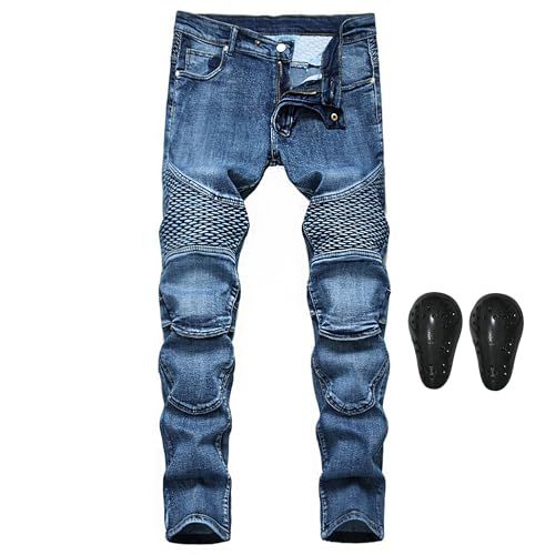 新品 [LOKIPONG] バイクパンツ メンズ デニムパンツ 膝プロテクター メンズジーンズ ストレート ライダースパンツ バイクズボン ロングパンツ スキニー 春夏秋 チノパン 普段着 ブルー 30サイズ