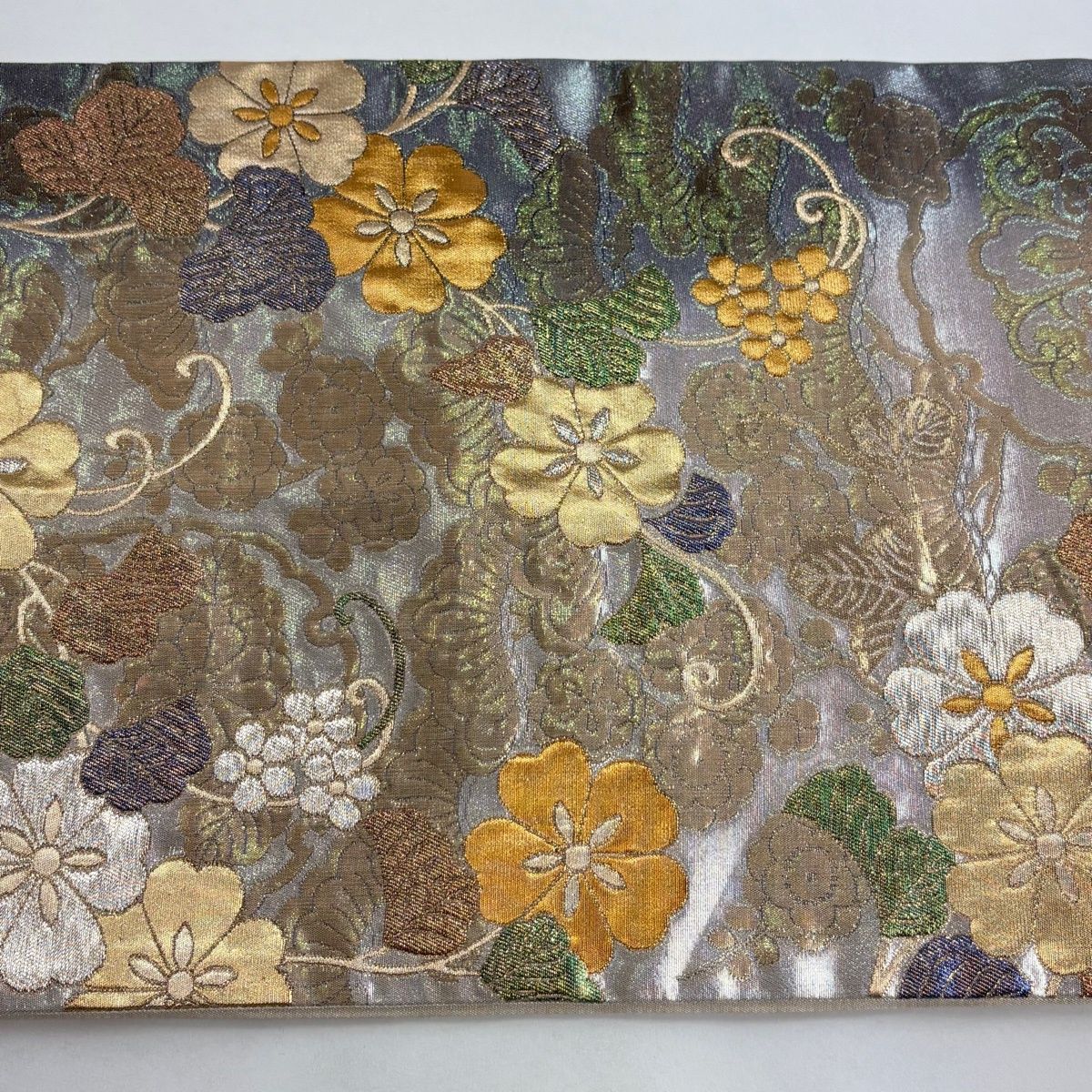 袋帯 【美品】 袋帯 秀品 琳派絵画集 金糸 箔 ベージュ 六通 正絹 【中古】