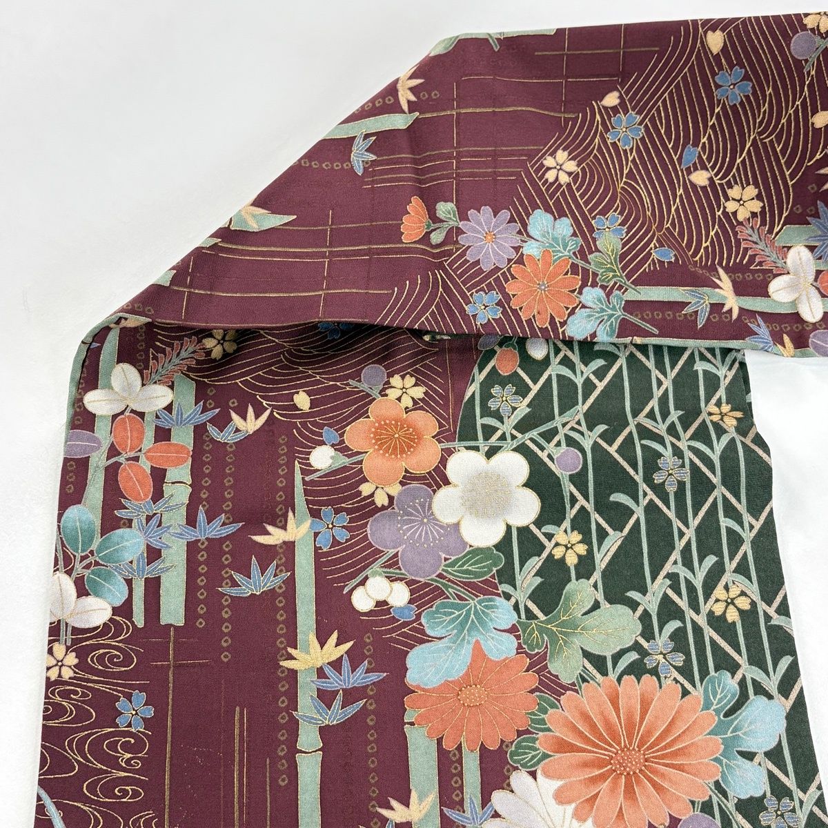 美品】名古屋帯 秀品 夏帯 竹 花 濃紺 正絹 【】 【公式通販】