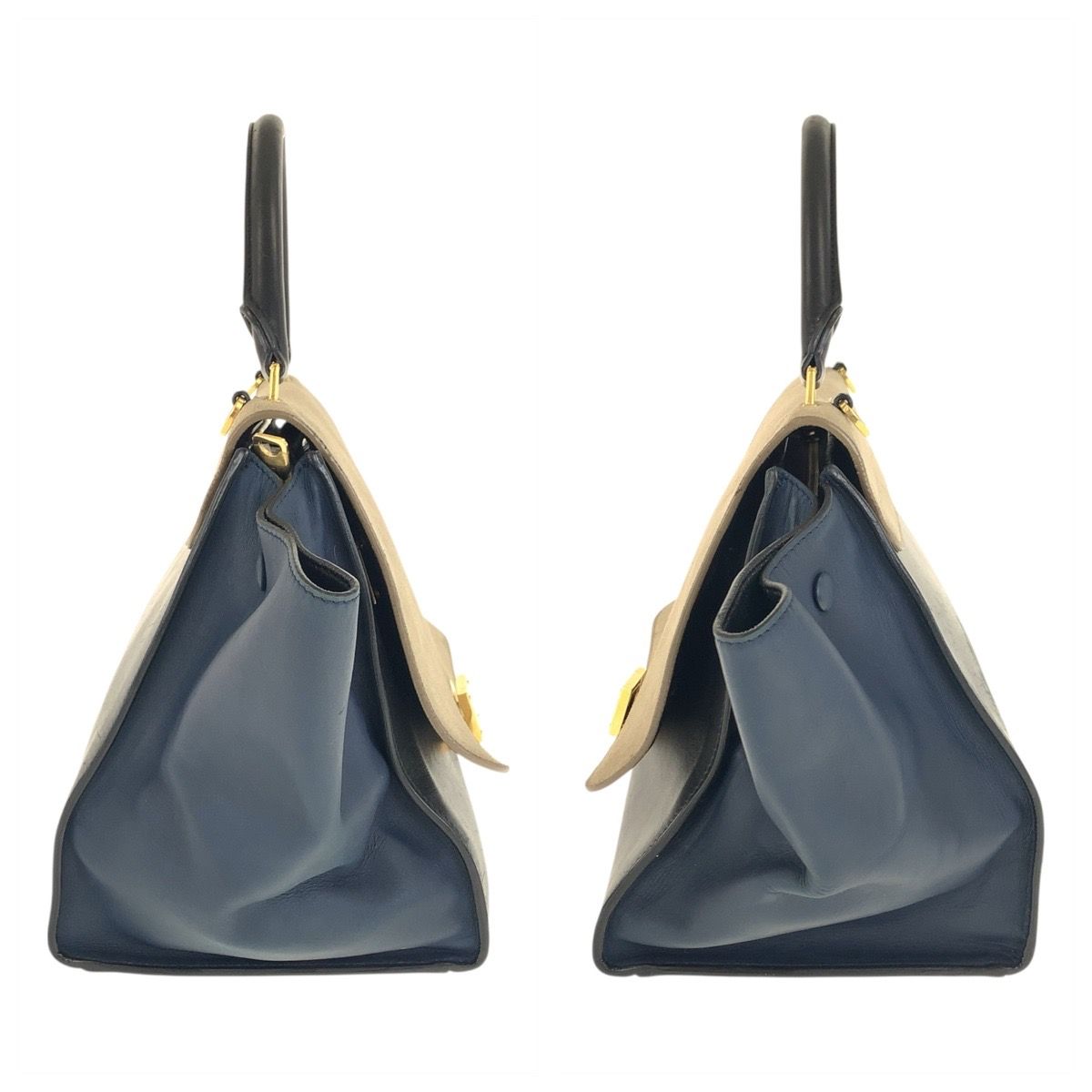 CELINE トラペーズ ハンドバッグ ショルダーバッグ青黒ベージュ レザー 