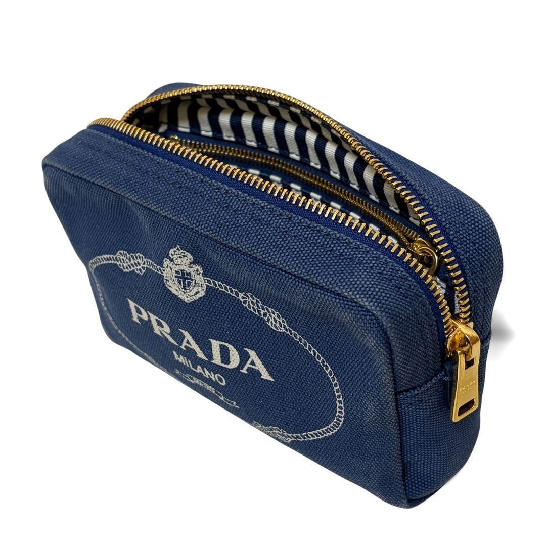 PRADA プラダ カナパ コスメ ポーチ キャンバス ブルー 1NA021 【公式 