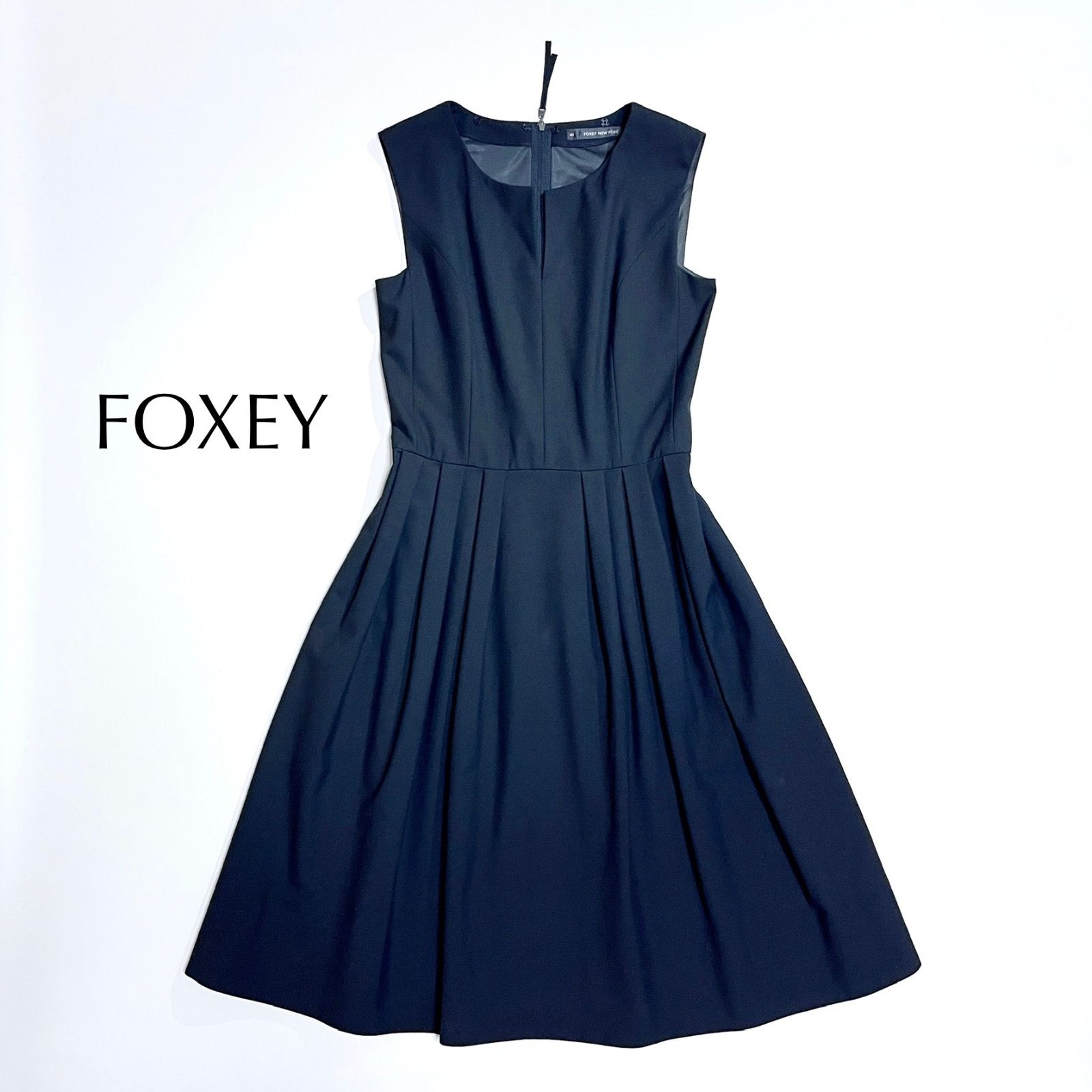 kW34 FOXEY NEW YORK 訳あり ノースリーブ タック ワンピース ロング 