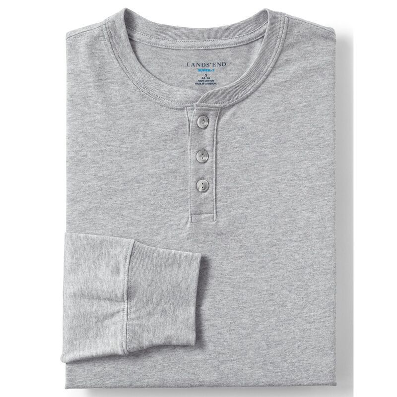 メンズ ランズエンド メンズ トップス Tシャツ Mens Lands End SuperT Henley Gray Heather グレー