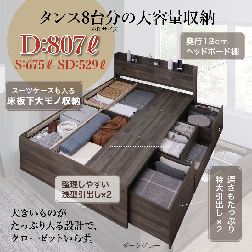 最安値】ダブルベッド 大容量 収納ベッド マットレス付き 新品送料込