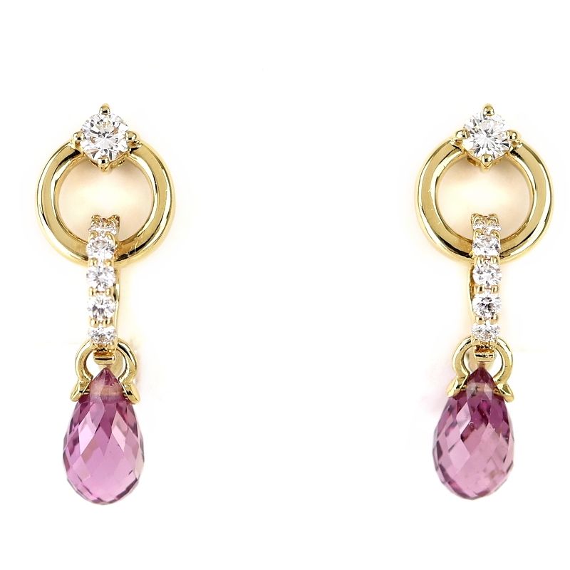 タサキ イヤリング K18YG ピンクトルマリン 1.34ct ダイヤモンド 0.12ct ドロップ サークル ネジバネ式 ジュエリー レディース アクトワン【中古】