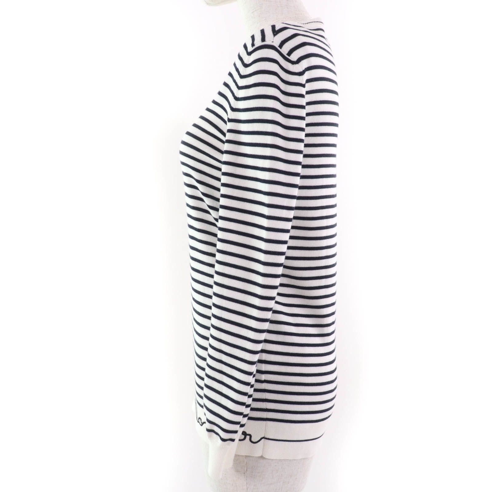 極美品☆MONCLER モンクレール 2021年製 コットン100％ ロゴ入り ボーダー柄 長袖 ニット アイボリー ブラック XS 正規品 レディース 極美品☆MONCLER モンクレール 2021年製 コットン100％ ロゴ入り