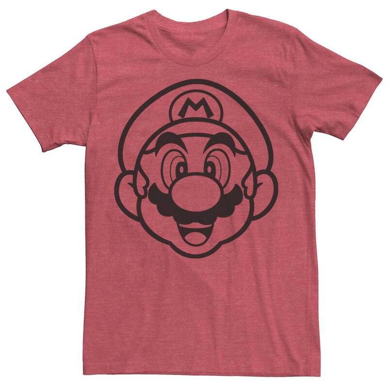 アニメキャラクター メンズ トップス Tシャツ Licensed Character Mensuper Mario Line Art Mario Portraitee Red Heather ヘザー