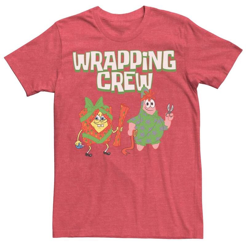 アニメキャラクター メンズ トップス Tシャツ パンツ Licensed Character Menspongebob Squarepants Patrick Wrapping Crew Tee Red Heather ヘザー