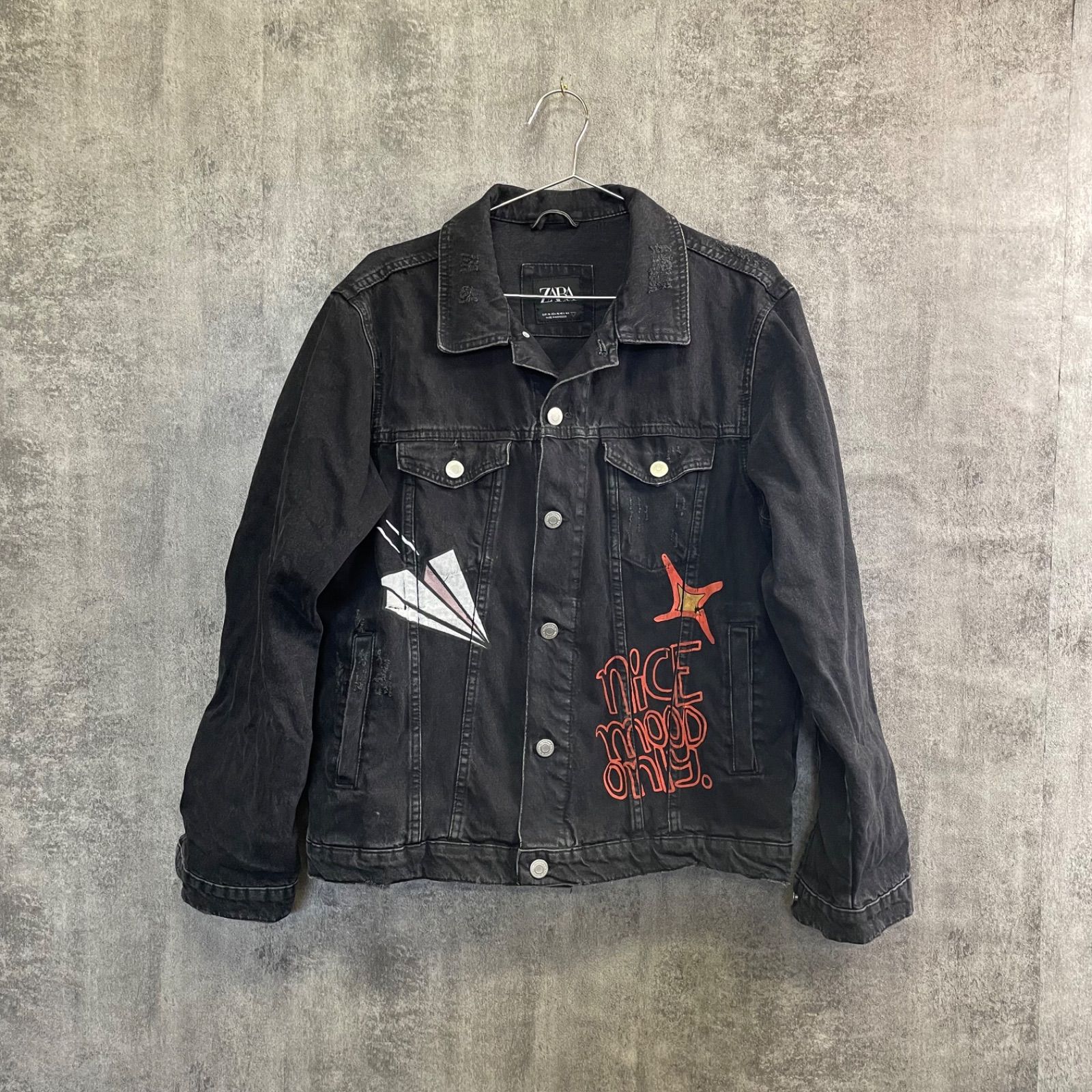 T-637】ZARA XL デニムジャケット ブラックデニム メンズ Gジャン 