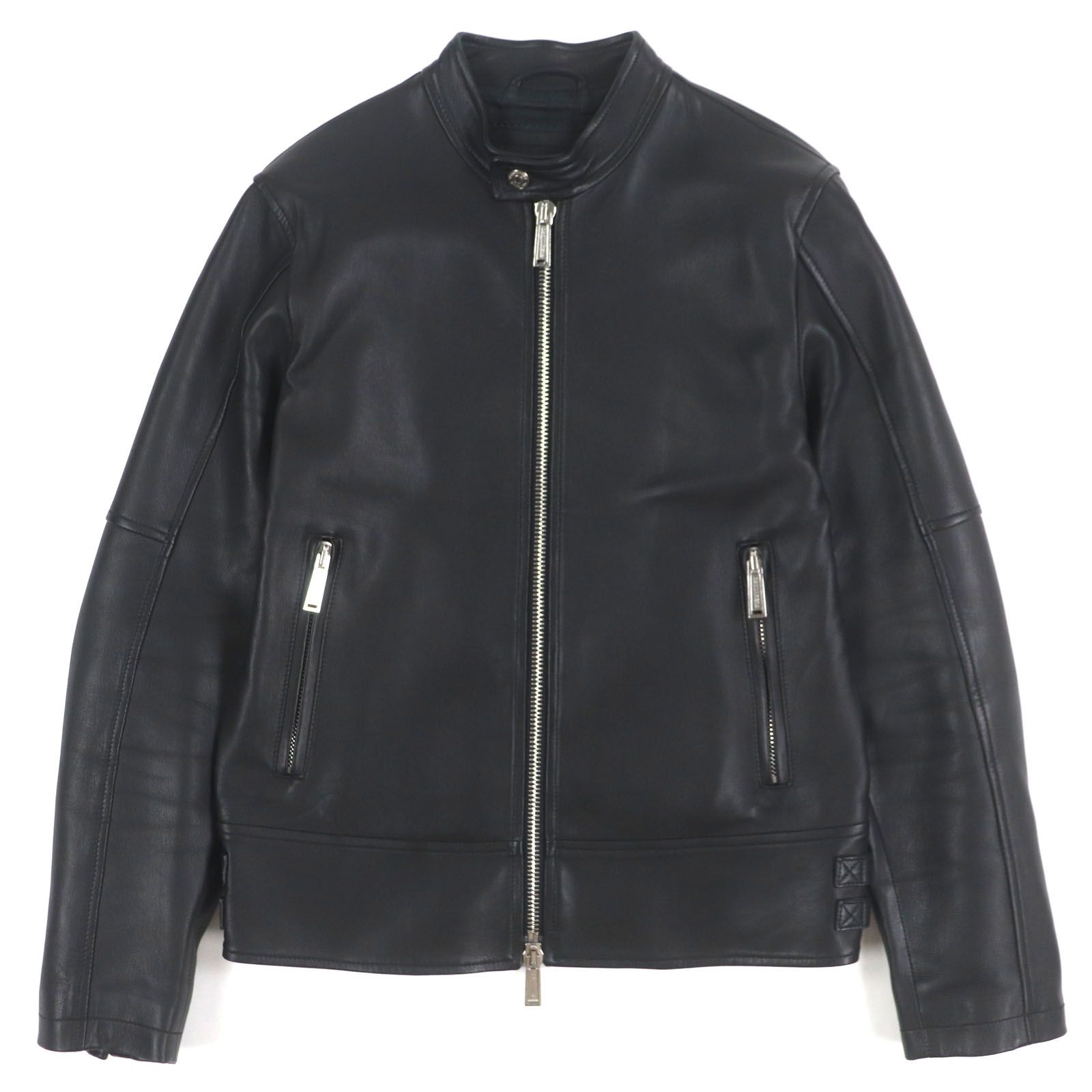 DSQUARED2 ブラックシングルライダース DSQUARED2 シングルライダースジャケット 羊革 キルティング 44 青