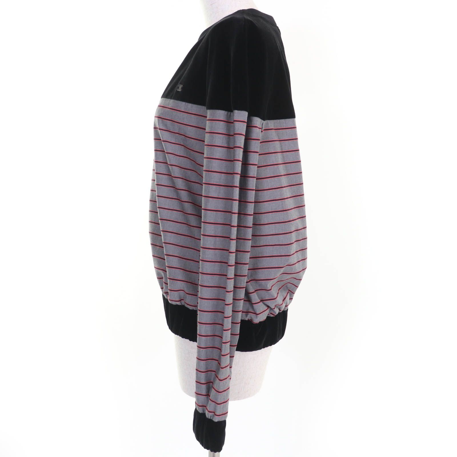 極美品☆CHANEL シャネル 22AW P73405V64996 ココマーク ボーダー柄 ベルベット切替 トップス ブラック系 36 イタリア製 正規品 レディース 極美品☆CHANEL シャネル 22AW P73405V64996 ココマーク ボーダー柄