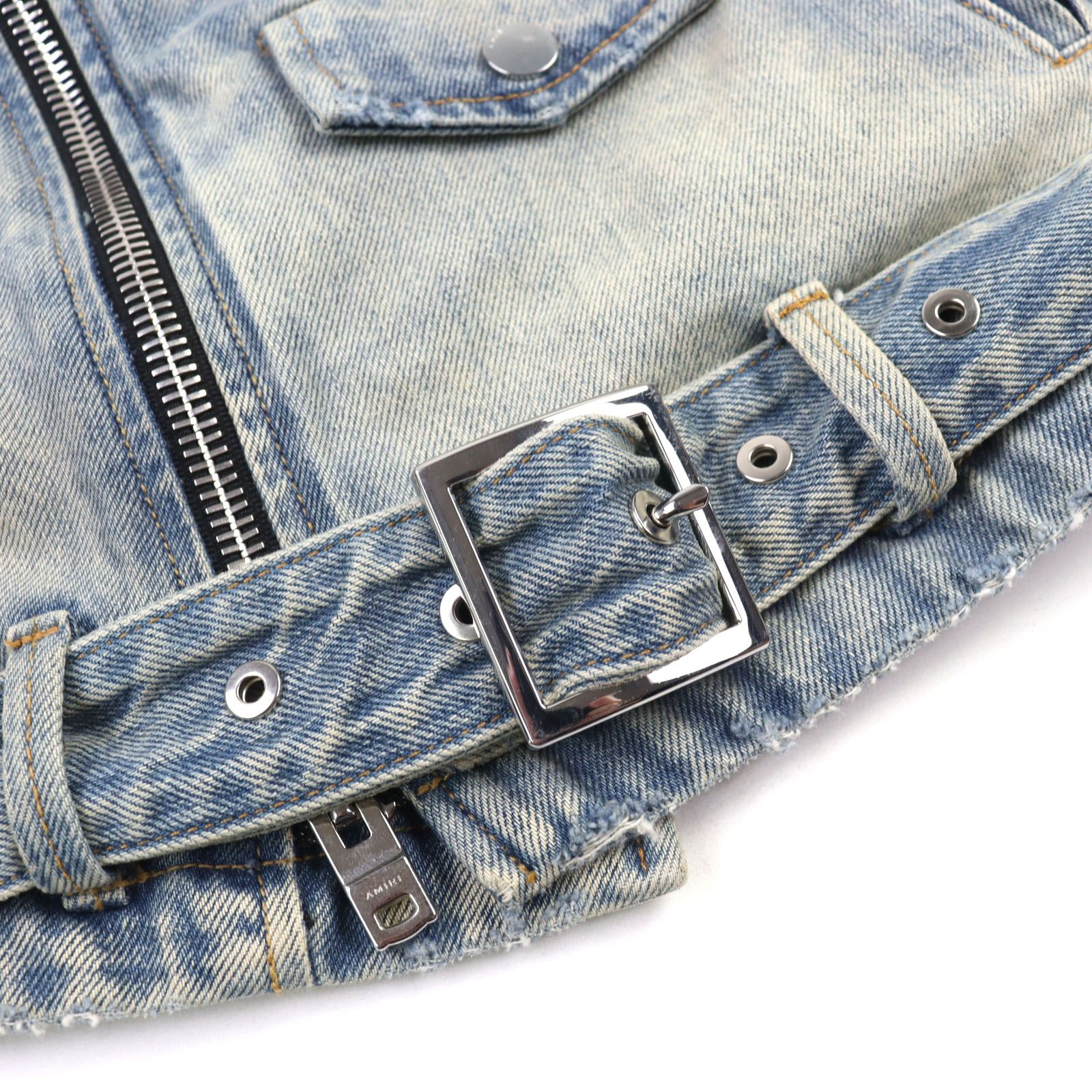 極美品○AMIRI アミリ Damage Denim Riders Jacket コットン100% ロゴ 