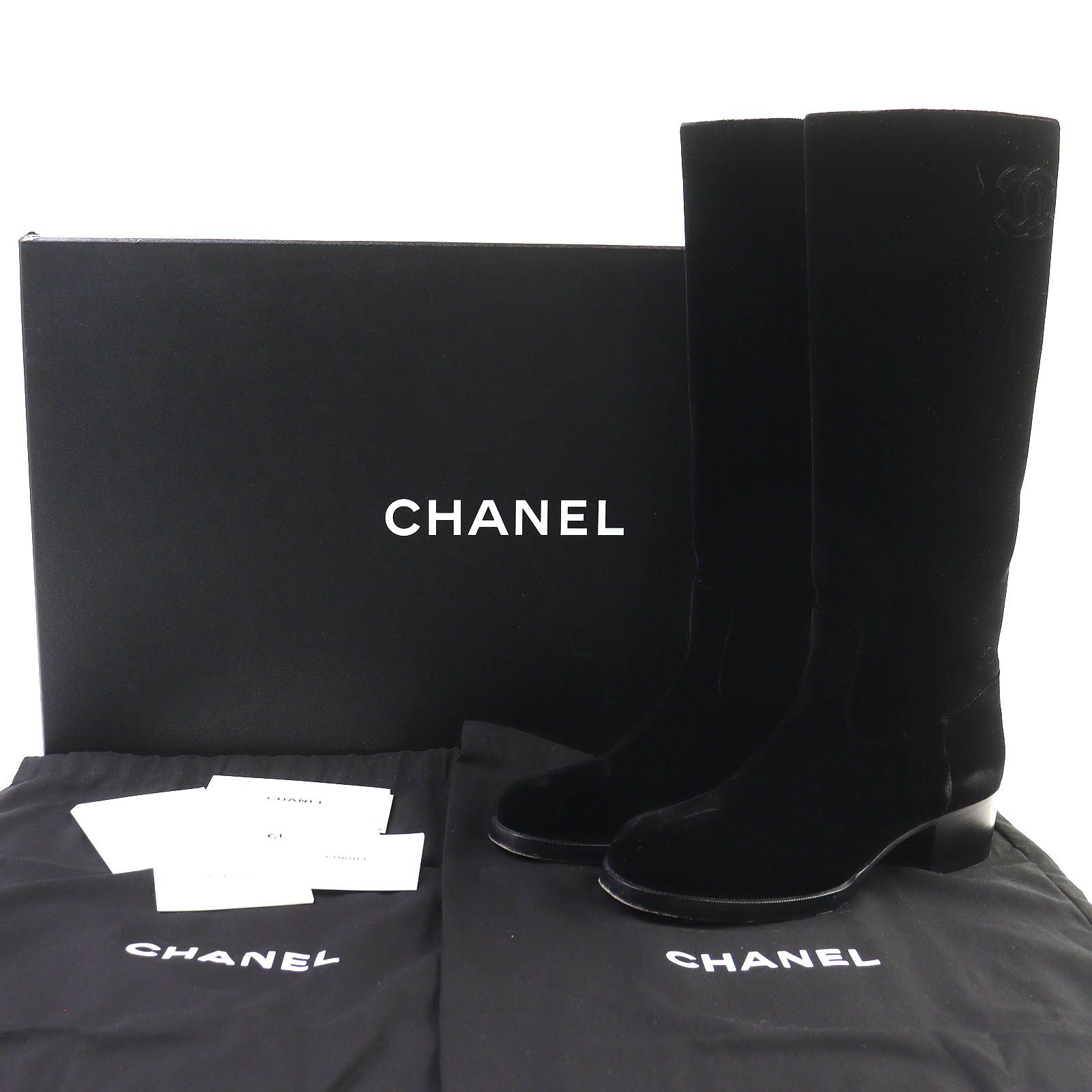 極美品△CHANEL シャネル 21A G37985 ココマーク ベロア ラウンドトゥ 