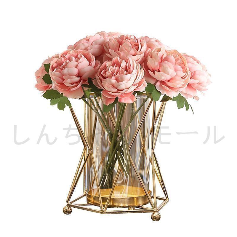 美術品・アンティーク・コレクション 花瓶と花 金色フレーム付き