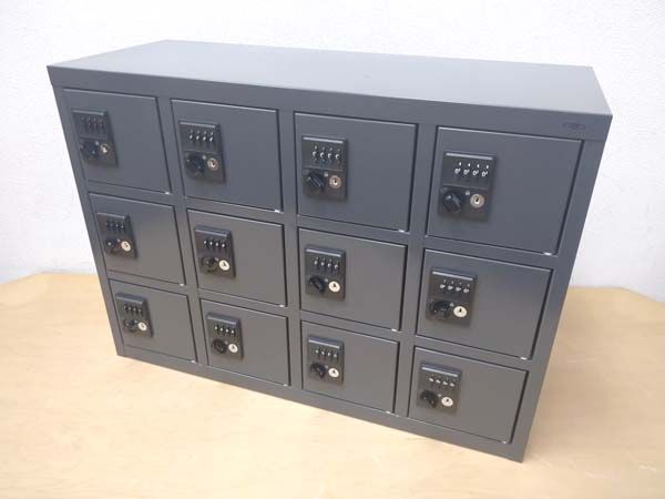 【未使用】hirayama/平山スチール 12人用貴重品ロッカー ダイヤル錠 4列3段 ブラック 小物保管庫 ●33893