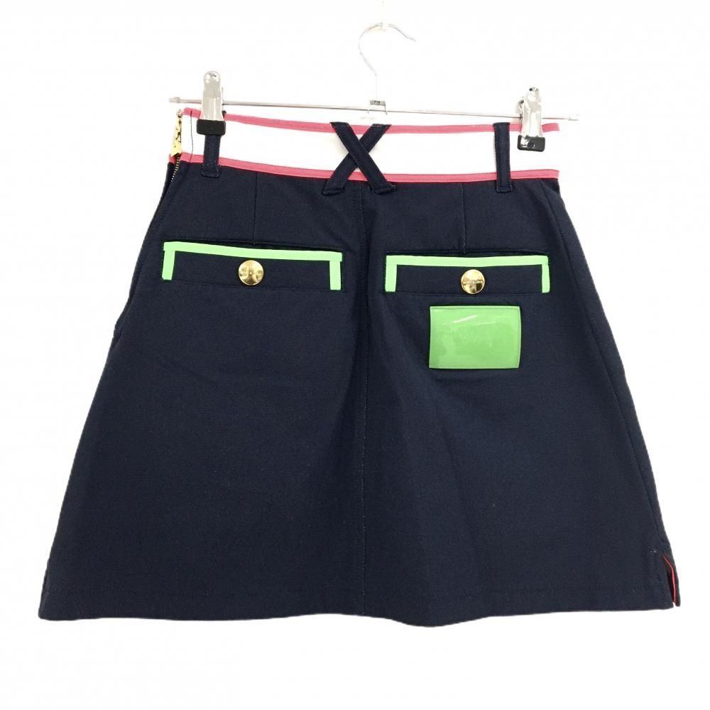 美品】マークアンドロナ ストレッチスカート ネイビー×ライトグリーン