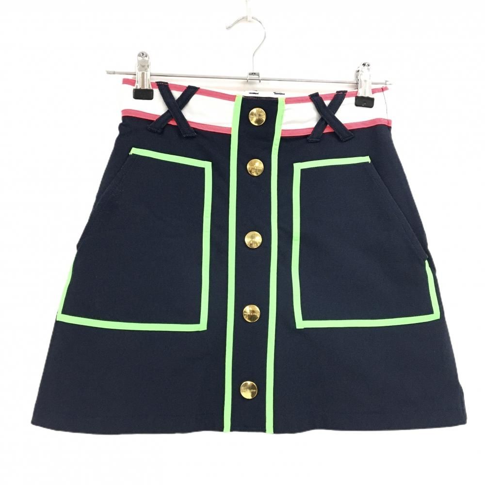 美品】マークアンドロナ ストレッチスカート ネイビー×ライトグリーン